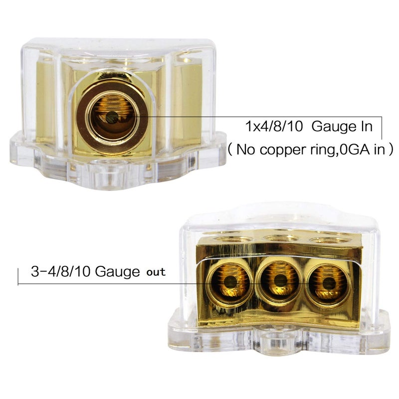 ZOOKOTO Copper 0/2/4 Gauge in 4/8/10 Gauge Out Amp Power Distribution Block for Car Audio Splitter (1 in 3 Out) - Image 2